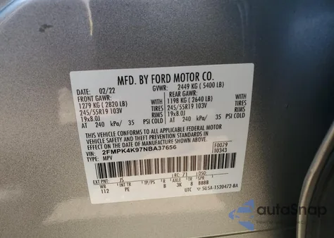 2022 Ford Edge Titanium из США, поврежденный, VIN 2FMPK4K97NBA37656